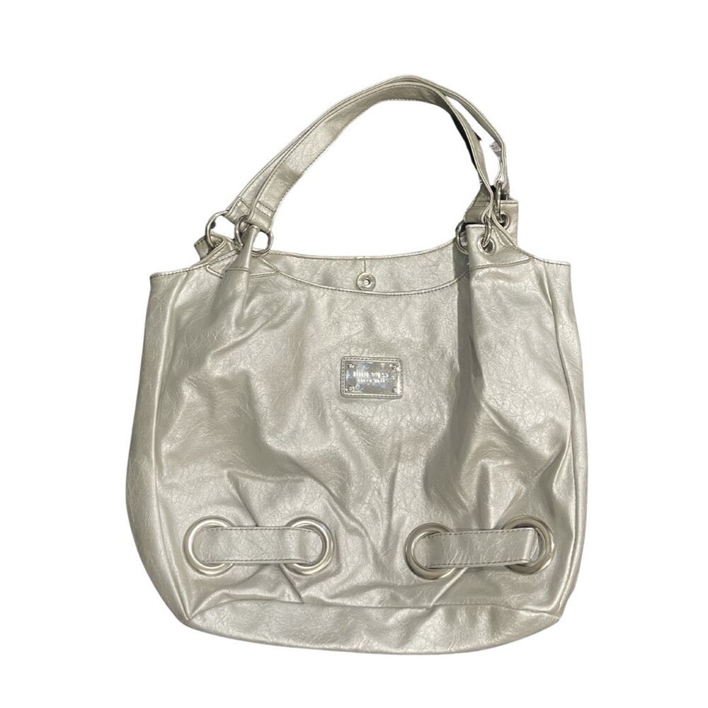 Nine West Metallic Hobo Shoulder Bag Faux Leather Slouchy Y2K Chic Boho